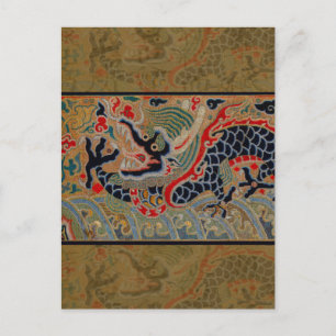 Carte Postale Motif de broderie en soie de dragon chinois antiqu