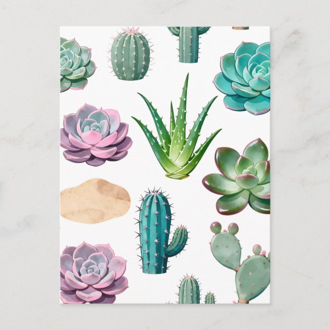 Carte Postale Motif de cactus succulent à l'aquarelle (Devant)