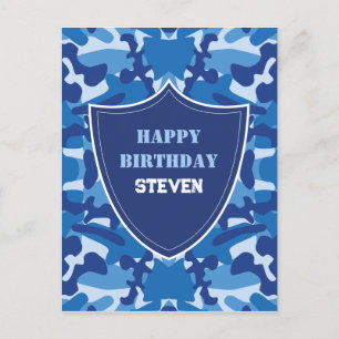 Carte Postale Motif de camouflage bleu camouflage armée monogram