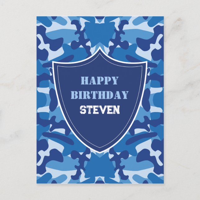 Carte Postale Motif de camouflage bleu camouflage armée monogram (Devant)