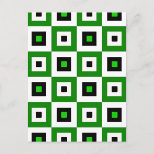Carte Postale Motif de carrés à carreaux verts noirs et blancs