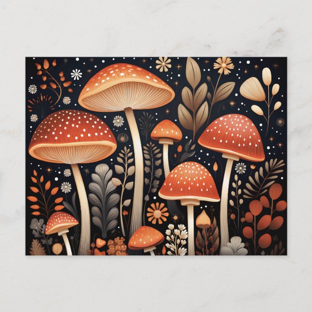 Carte Postale Motif de champignons Boho Woodland (Devant)