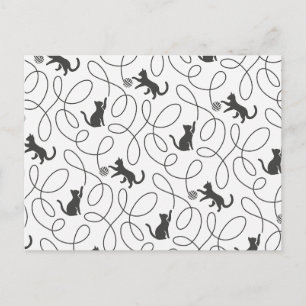 Carte Postale Motif de chat noir joueur et boule de laine