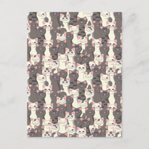 Carte Postale Motif de chats blancs et gris