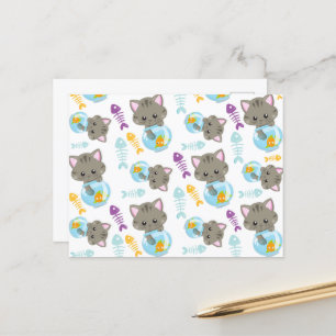 Carte Postale Motif De Chats, Chats Mignons, Chatons, Poisson