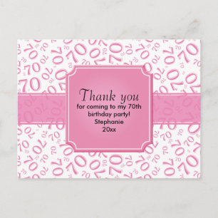 Carte Postale Motif de chiffre pour 70e anniversaire rose/blanc
