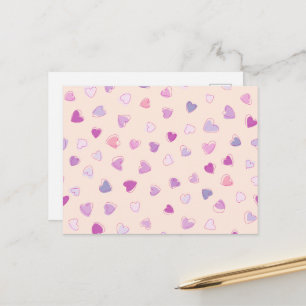 Carte Postale Motif De Coeurs, Coeurs Roses, Coeurs Violets