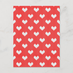 Carte Postale Motif de Coeurs Knit blancs sur Red Love