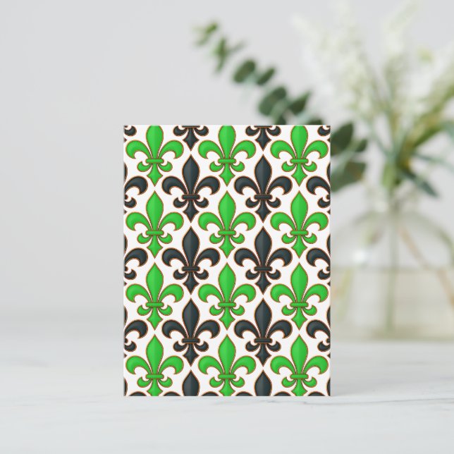 Carte Postale Motif de conception de fleur de lis baroque noir v (Debout devant)