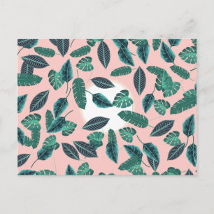 Carte Postale Motif de coucher de soleil Feuille vert rose d'été