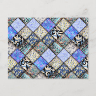 Carte Postale Motif de courtepointe Blue Faux