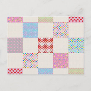 Carte Postale Motif de courtepointe de coeurs colorés