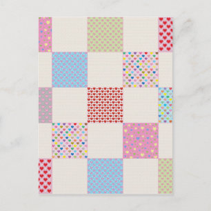 Carte Postale Motif de courtepointe de coeurs colorés