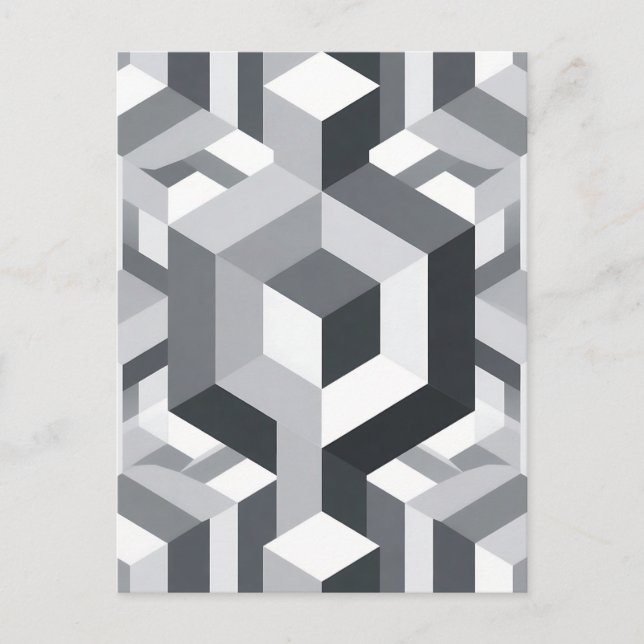 Carte Postale Motif de cube isométrique monochrome (Devant)