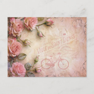Carte Postale Motif de découpage de roses vintage rose