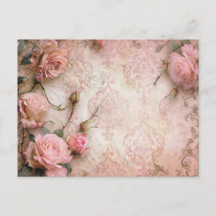 Carte Postale Motif de découpage de Roses Vintages roses