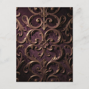 Carte Postale Motif de défilement baroque orné violet profond or