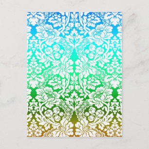 Carte Postale Motif de dentelle florale Ombre bleu vert or