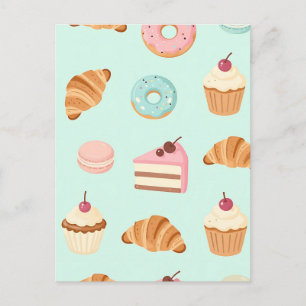 Carte Postale Motif de desserts français pastels et mignons