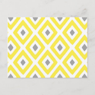 Carte Postale Motif de diamant gris jaune Ikat