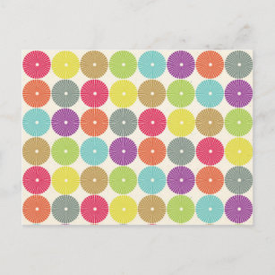 Carte Postale Motif de disques ronds Pastel Spring Fille colorée