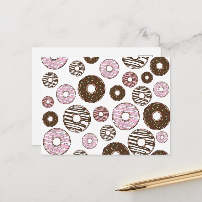 Carte Postale Motif De Donuts, Donuts Roses, Donuts Brown (Devant/Arrière en situation)
