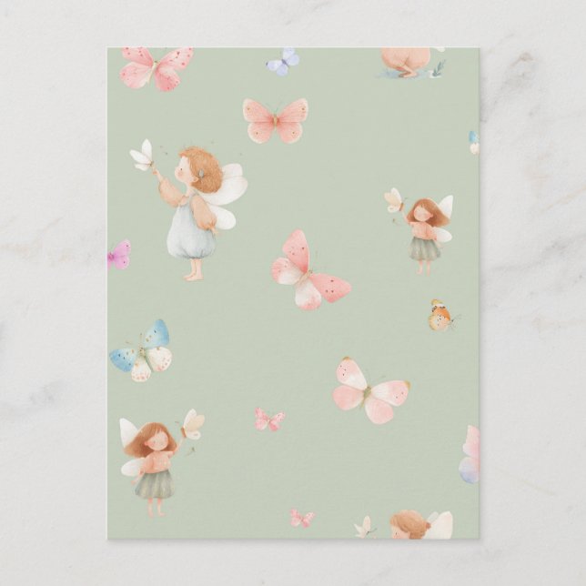 Carte Postale Motif de fée pastel, design de papillon mignon pou (Devant)