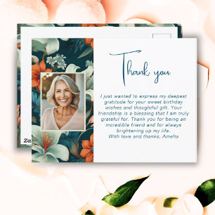 Carte Postale Motif de feuillage de fleurs élégant Photo Merci