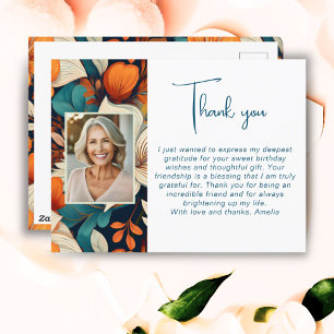 Carte Postale Motif de feuillage de fleurs élégant Photo Merci