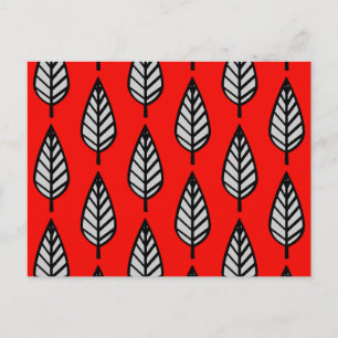 Carte Postale Motif de feuille de hêtre - Rouge, noir et gris / 