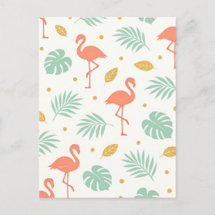 Carte Postale Motif de feuille tropicale flamant corail