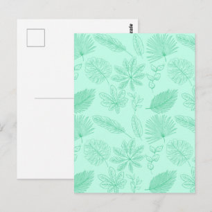 Carte Postale Motif de feuilles bleu menthe