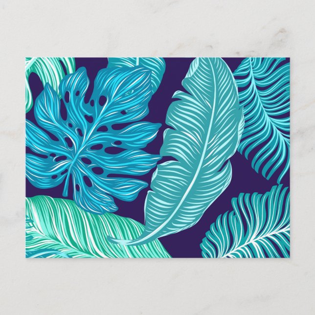Carte Postale Motif de feuilles vert bleu tropical (Devant)