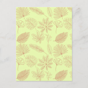 Carte Postale Motif de feuilles vert pastel et beige
