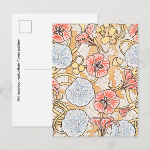 Carte Postale Motif de fleur de capucine Art nouveau