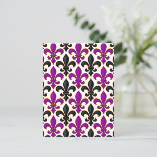 Carte Postale Motif de fleur de lis baroque noir violet