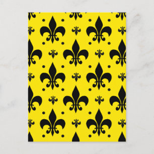 Carte Postale Motif de fleur de lis sur fond jaune