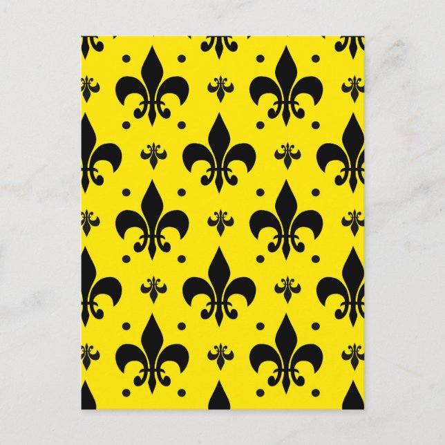 Carte Postale Motif de fleur de lis sur fond jaune  (Devant)