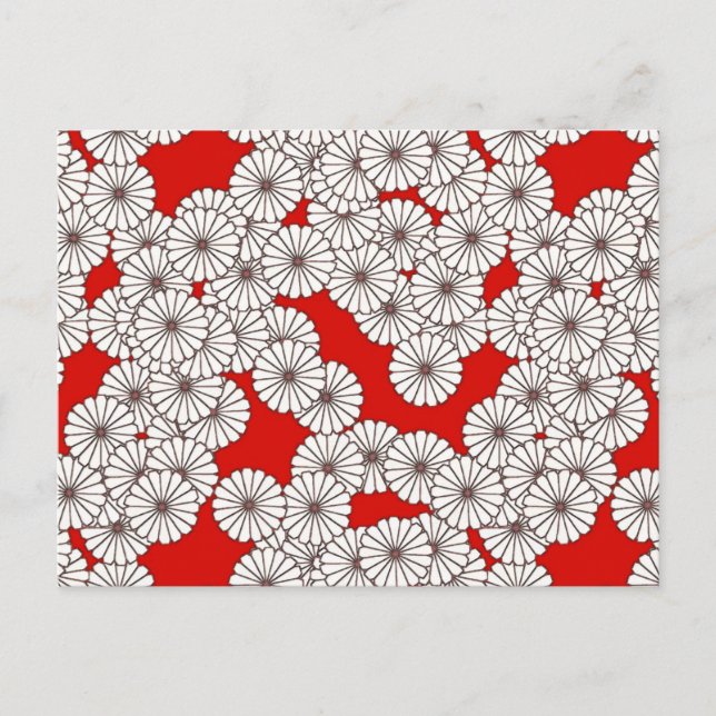 Carte Postale Motif de fleurs Art Déco - blanc sur rouge (Devant)