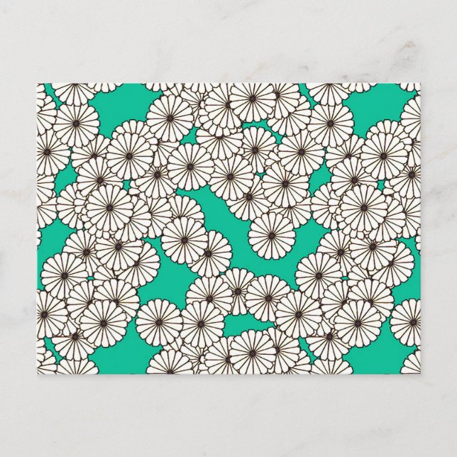 Carte Postale Motif de fleurs Art déco - blanc sur turquoise (Devant)