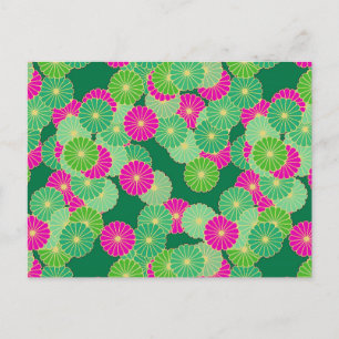 Carte Postale Motif de fleurs Art Déco - tons verts, fuchsia