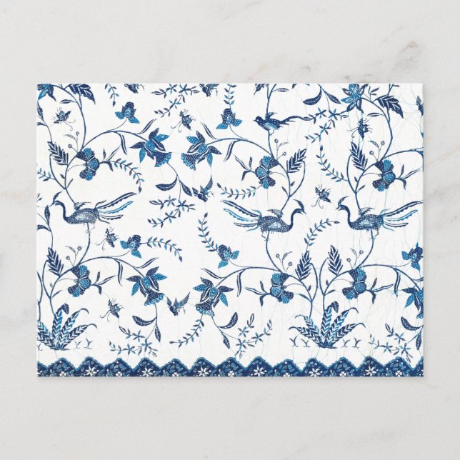 Carte Postale Motif de fleurs bleu blanc (Devant)