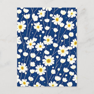 Carte Postale Motif de fleurs bleu marine