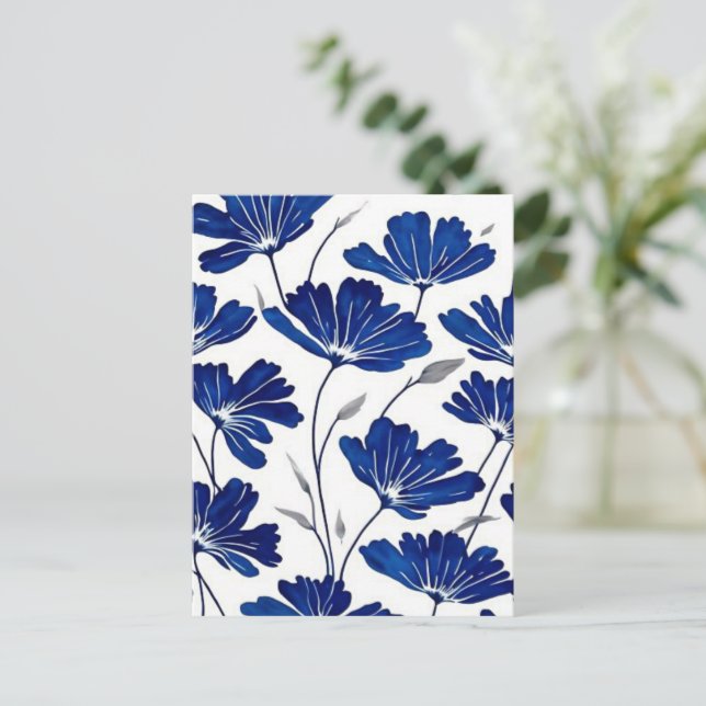 Carte Postale Motif de fleurs bleu marine (Debout devant)