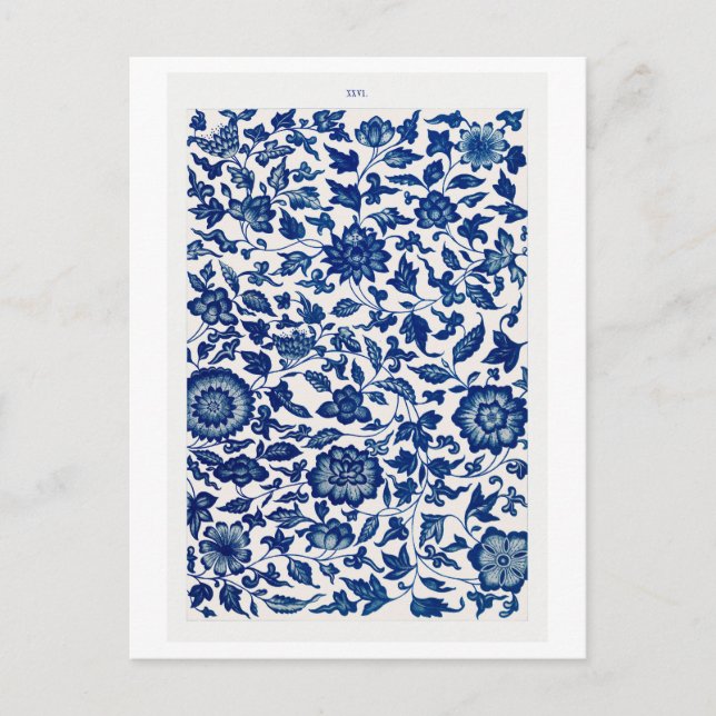 Carte Postale Motif de fleurs chinoises bleues d'Owen Jones Book (Devant)