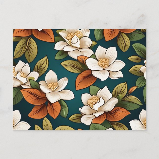 Carte Postale Motif de fleurs de gardenia complexes (Devant)