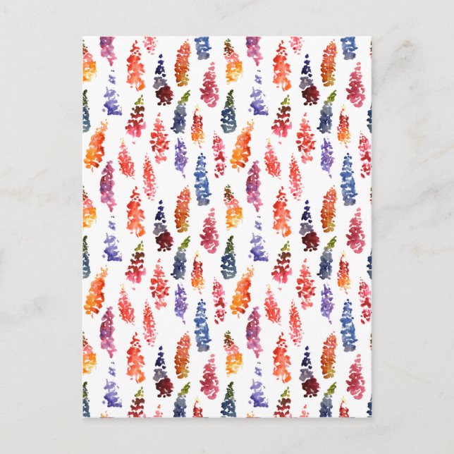 Carte Postale Motif de fleurs de lupin girly aquarelle colorée (Devant)