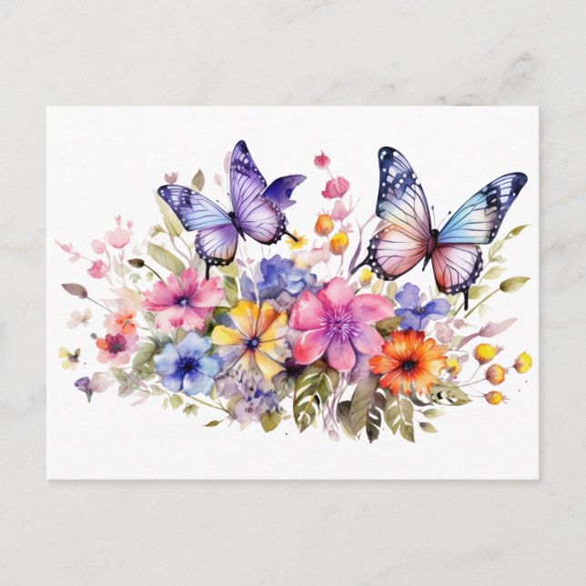 Carte Postale Motif de fleurs de papillon (Devant)