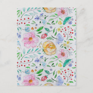 Carte Postale Motif de fleurs et de bourgeons à l'aquarelle légè