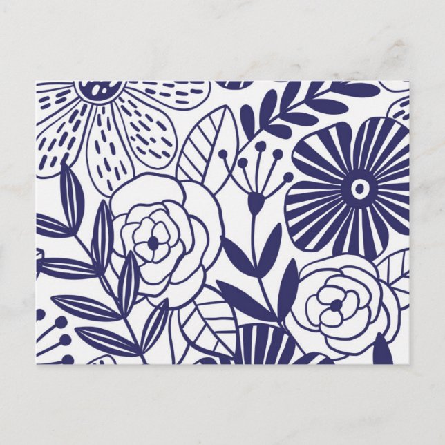 Carte Postale Motif de fleurs marine et blanche (Devant)
